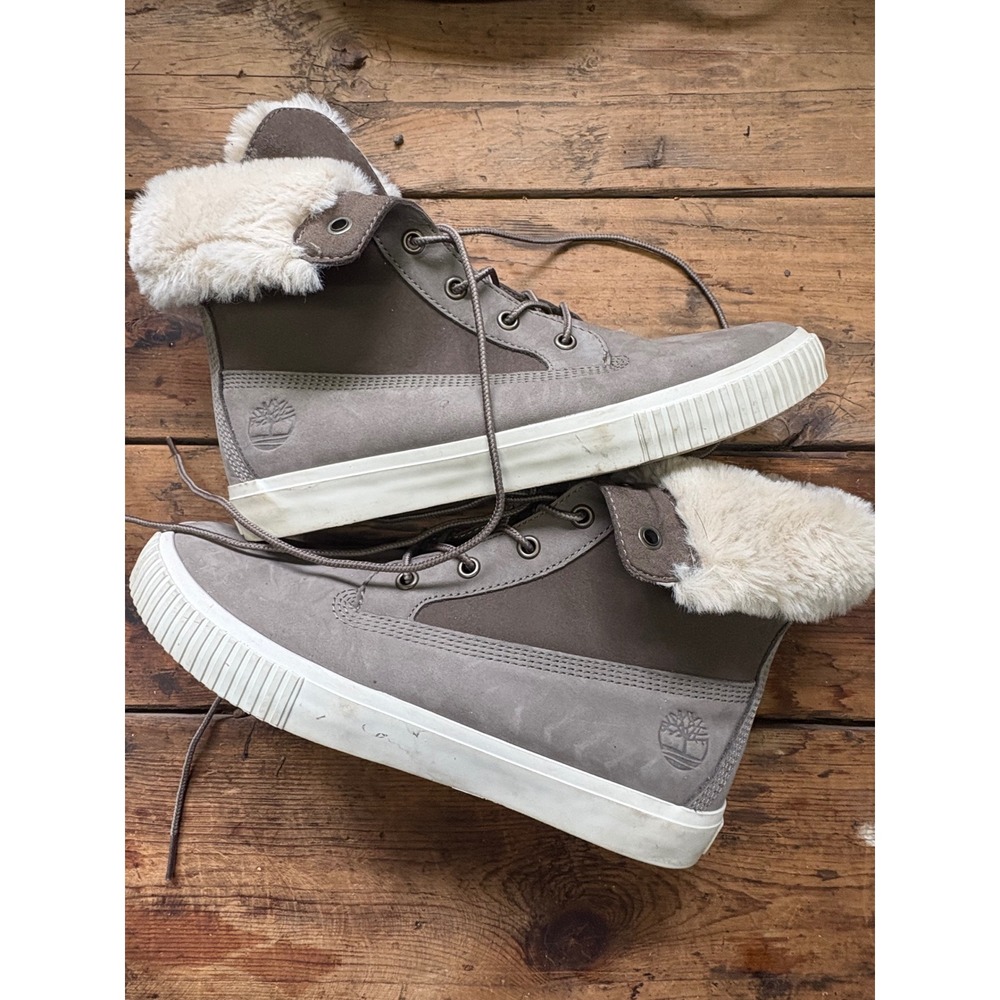 Timberland Skyla Bay Warm Lined Mid Boots Grey Faux Fur A2DYX Womens 8.5